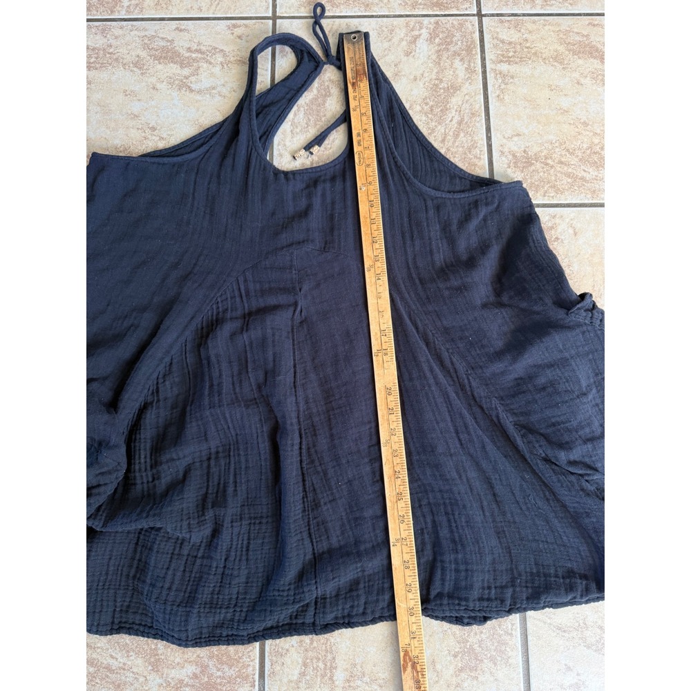 Free People Black Cotton Gauze Trapeze Tunic Tank Top Boho Racerback Tie Small - Picture 12 of 12